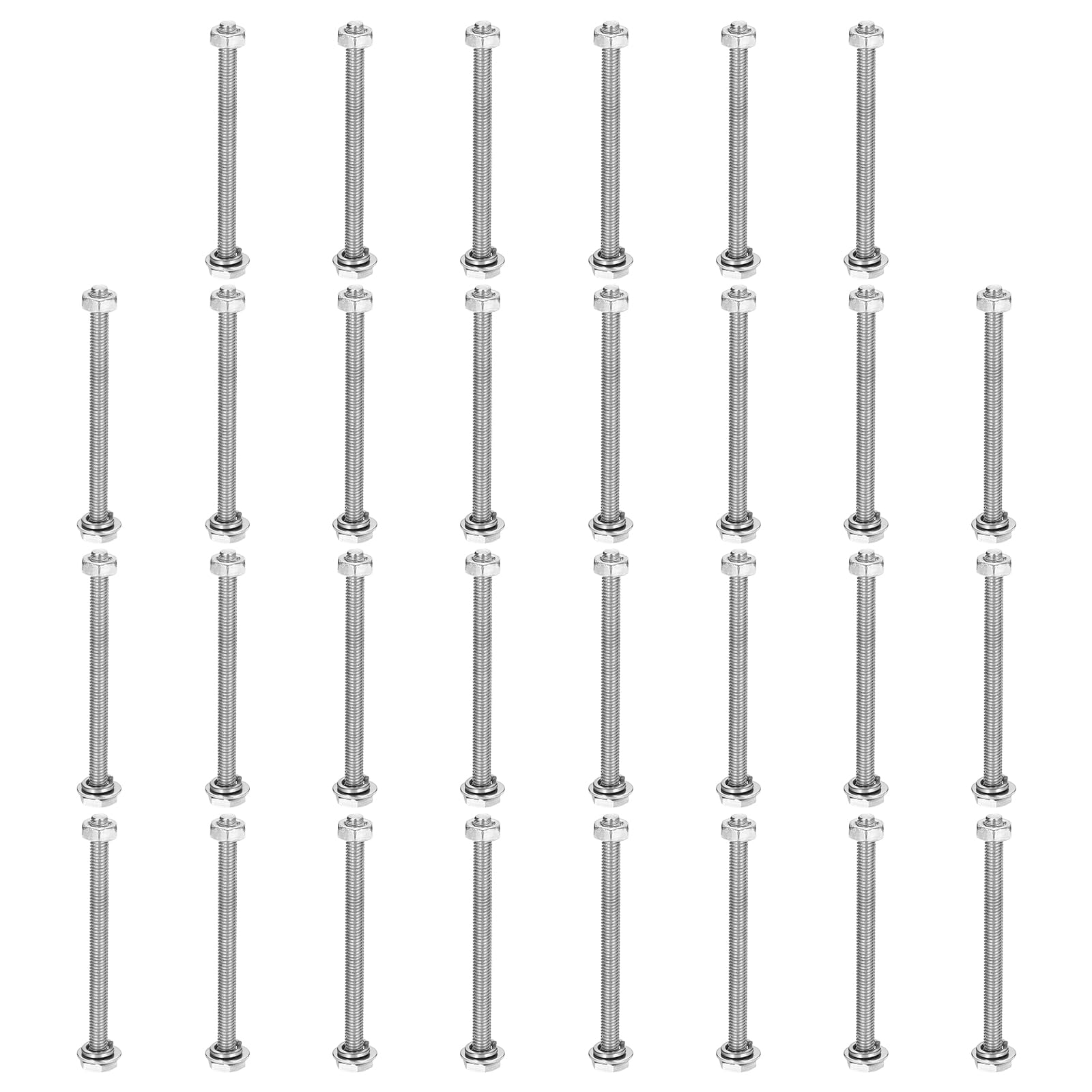 sourcing map M3 x 40mm 304 Stainless Steel Hex Head Screws Bolts, Nuts, Flat & Lock Washers Assortment Kit, Fully Threaded, Bright Finish for Home, Electronic, Machine, 30 Sets