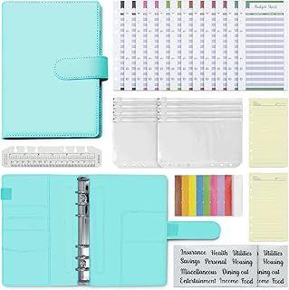 KASTLO A6 PU Leather 51pcs Budget Binder Notebook - Money Saving Wallet with Plastic Money Wallet Organiser, Label Sticker, Ruler - Budget Planner & Cash Envelopes for Cash Stuffing Wallet UK - Green