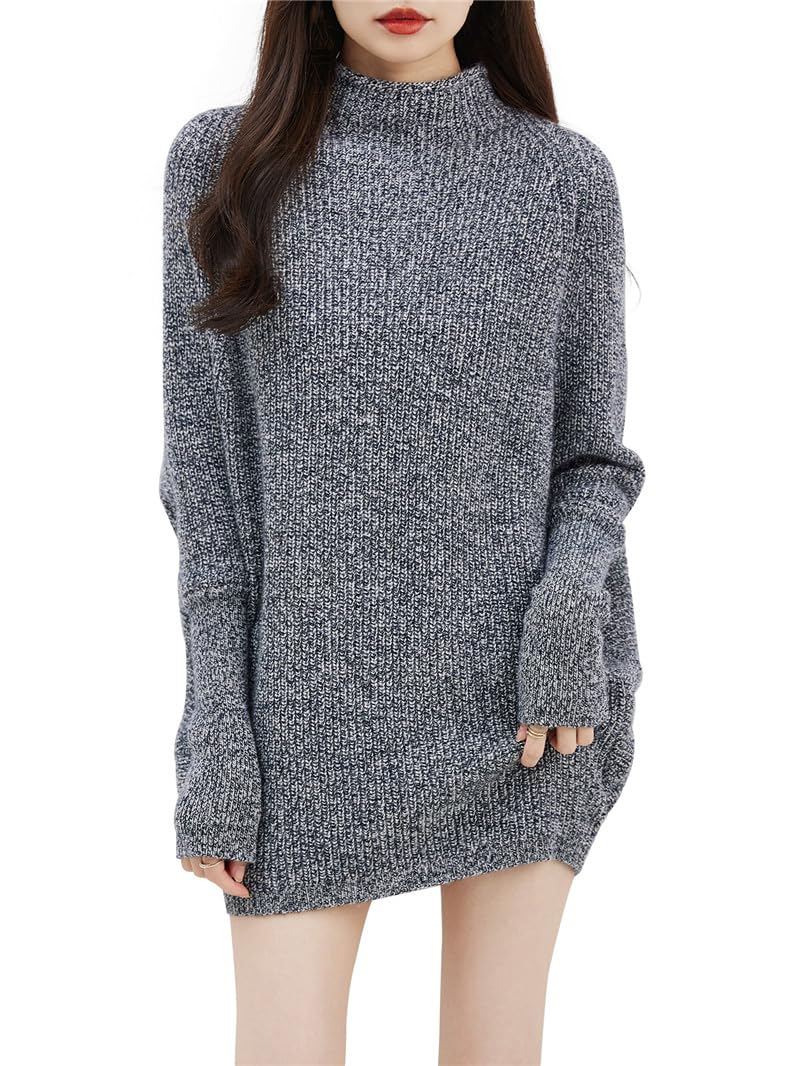 Dninmim Maglione da donna in lana con collo a lupetto, autunno e inverno, oversize, a maniche lunghe, stile vintage