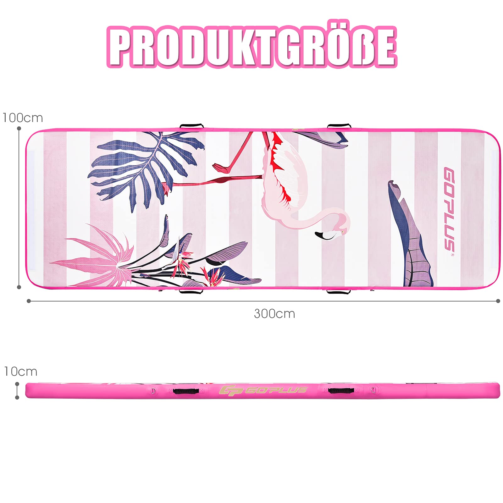 GOPLUS Airtrack Matte 300x100cm - Aufblasbare Gymnastikmatte Mit Flamingo-Motiv
