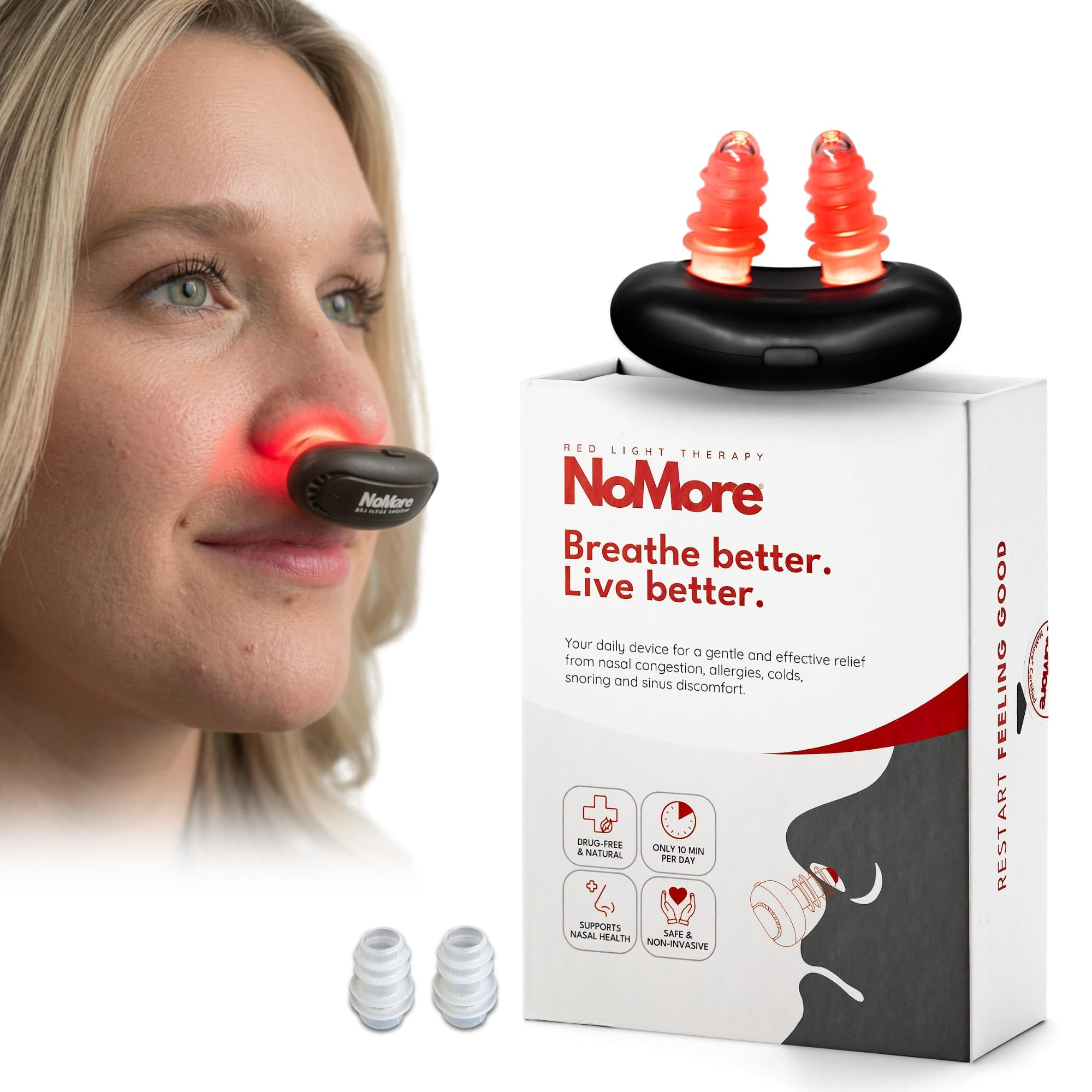 Photo 1 of Original NoMore Red Light Therapy for Nose – LED Nasal Device for Dry Nose & Sinus Comfort, No More Colds, USB-Rechargeable Light Therapy