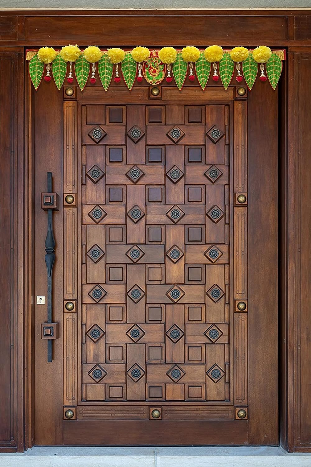 Saugat Traders Flower Toran for Home/Mandir Entrance Door - Ganesh Pan Marigold Hanging - Fabric Toran for Main Door/Wall Hanging - Bhandwar Door Toran - Pooja Room - 90 cm