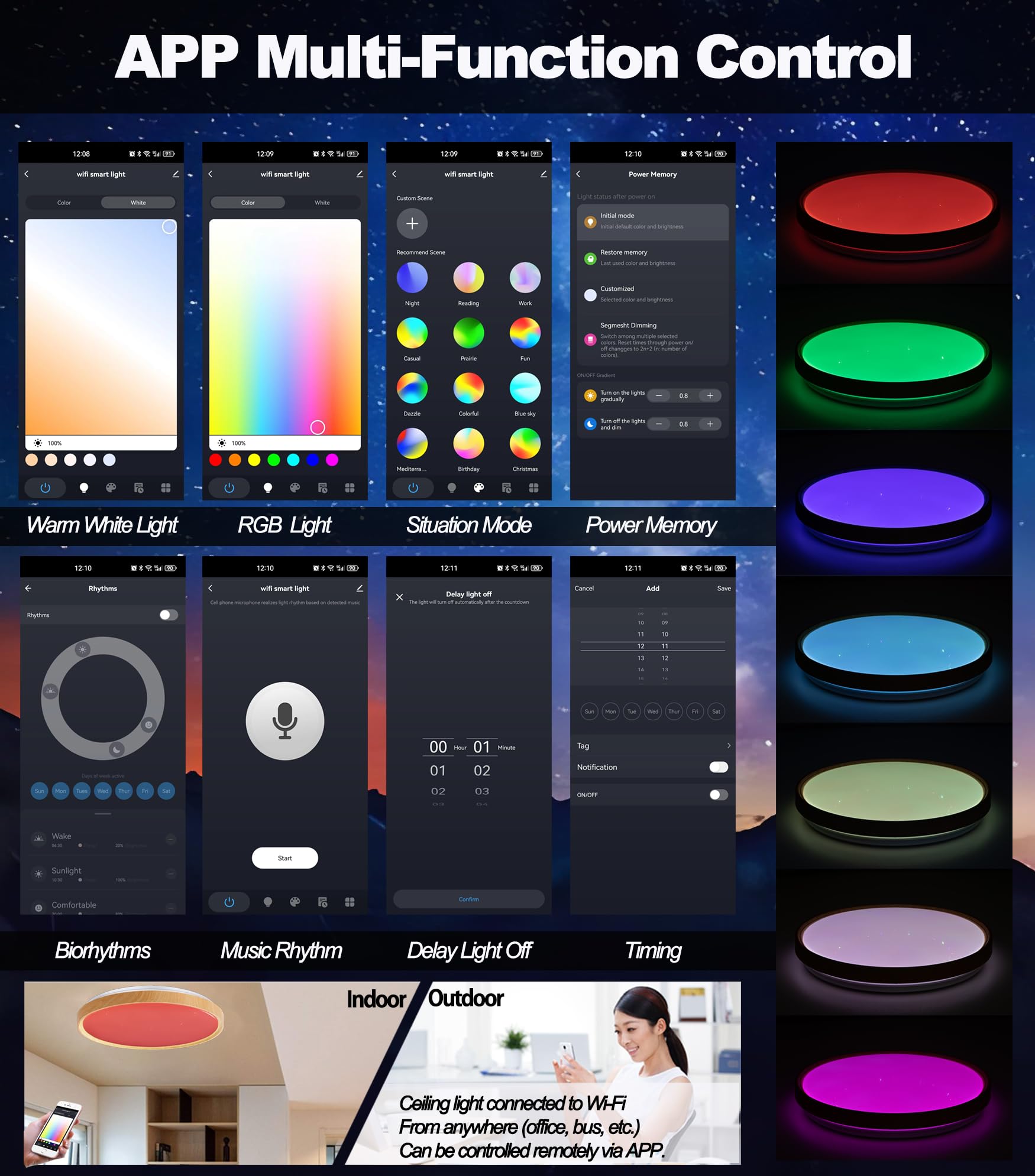 40CM MW LED-Musikdeckenleuchte, Lampenschirm in Holzmaserungsoptik, kompatibel mit Alexa, integrierter Bluetooth-Lautsprecher, RGB-Lichteffekt, dimmbar, mit Fernbedienung