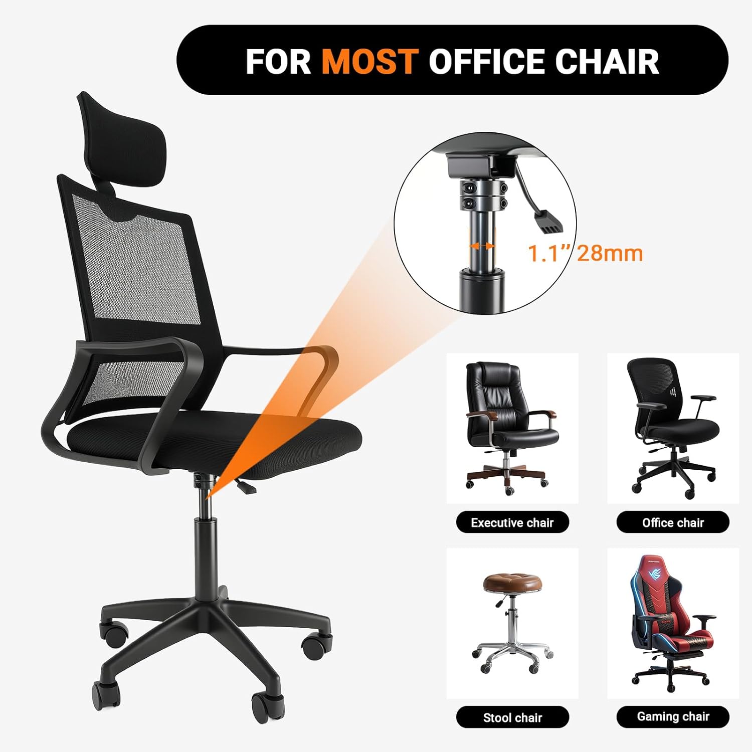 11 Inches-16.5 Inches Office Chair Gas Cylinder Replacement Kit - 5.5" Stroke Heavy Duty Hydraulic Pneumatic Piston, Universal Fit for Desk Chairs with Removal Tool, Gloves & Instruction Manual