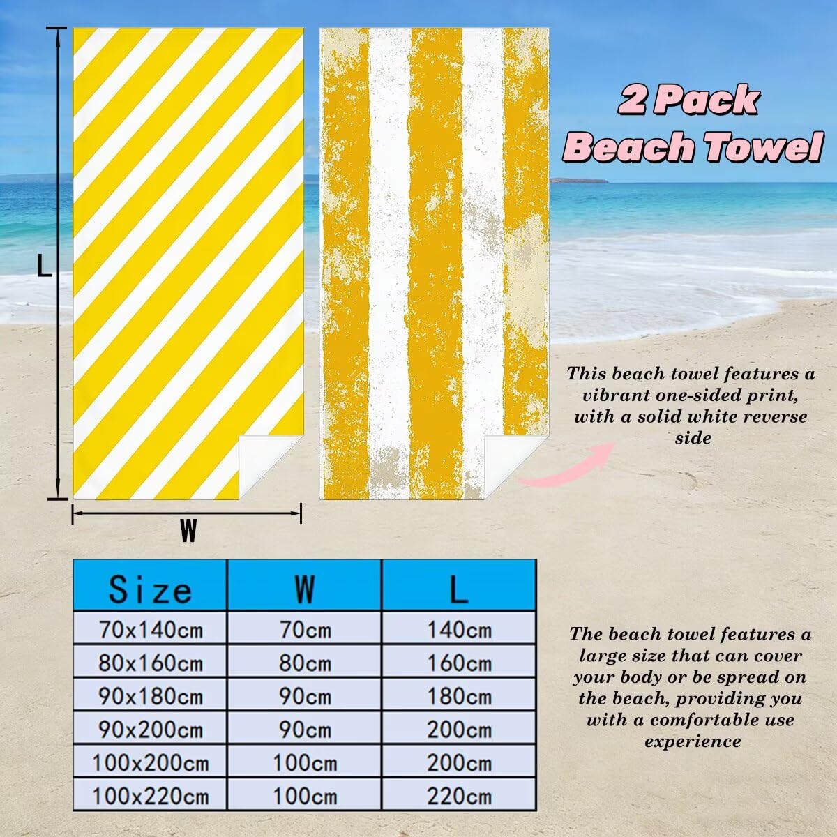 Ręcznik plażowy XXL 80 x 160 cm, zestaw 2 ręczników kąpielowych z mikrofibry, odporne na piasek ręczniki plażowe, szybkoschnące prześcieradło kąpielowe dla mężczyzn i kobiet, przenośne cienkie