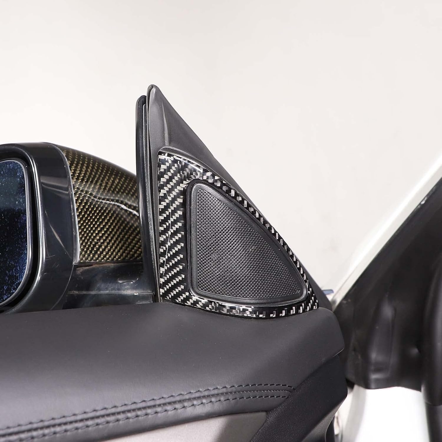 Daeiclru Real Carbon Fiber A-Pillar Audio Stereo Speaker Trim Cover Frame Compatible with Jaguar F-Type 2013-2022, A-Pillar Speaker Frame Trim Sticker Accessories (Black)