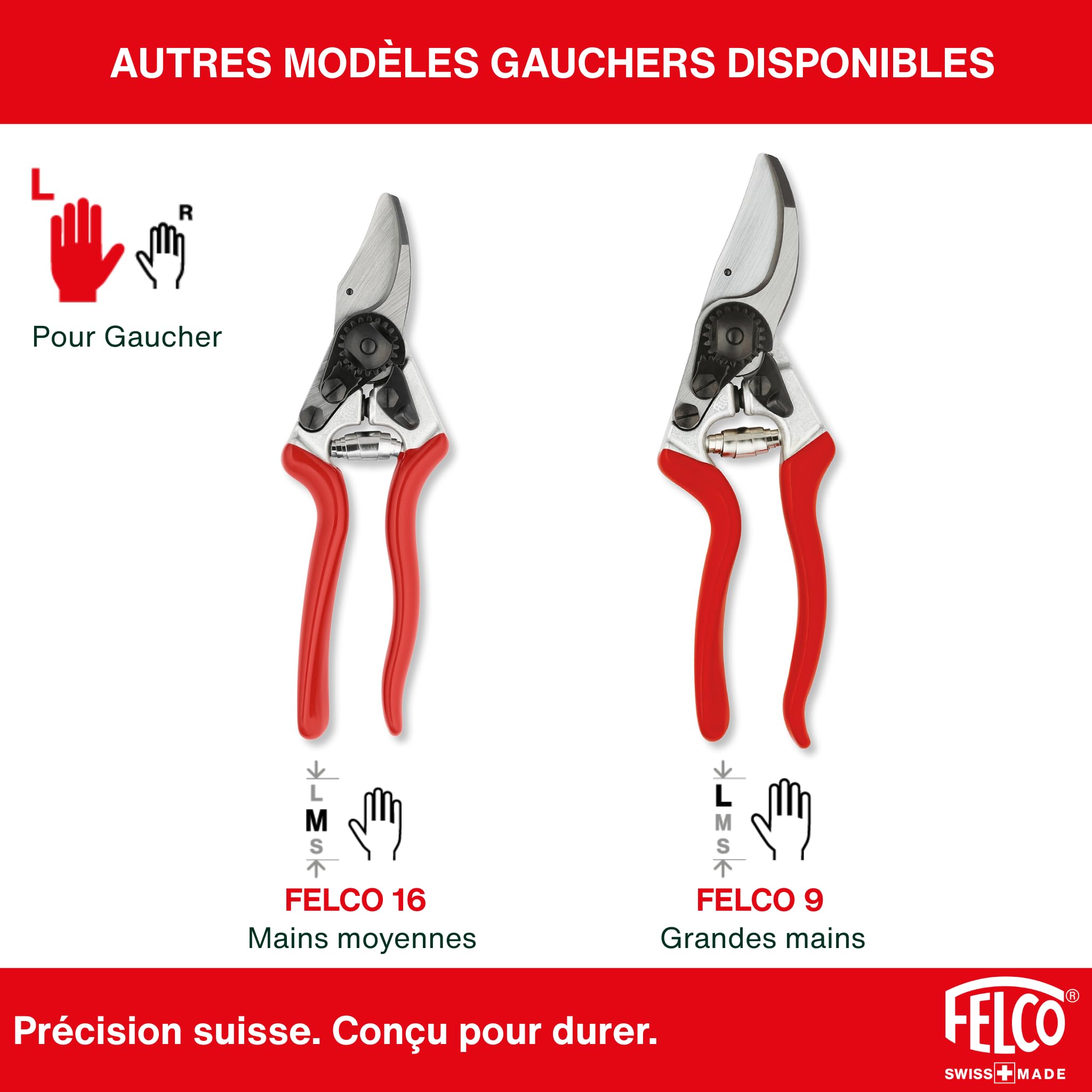 FELCO 8 Elite – Sécateur professionnel droitier pour grandes mains, coupe 25 mm, revêtement F-Tech anti-friction, poignées cuir cousues main, outil ergonomique de taille