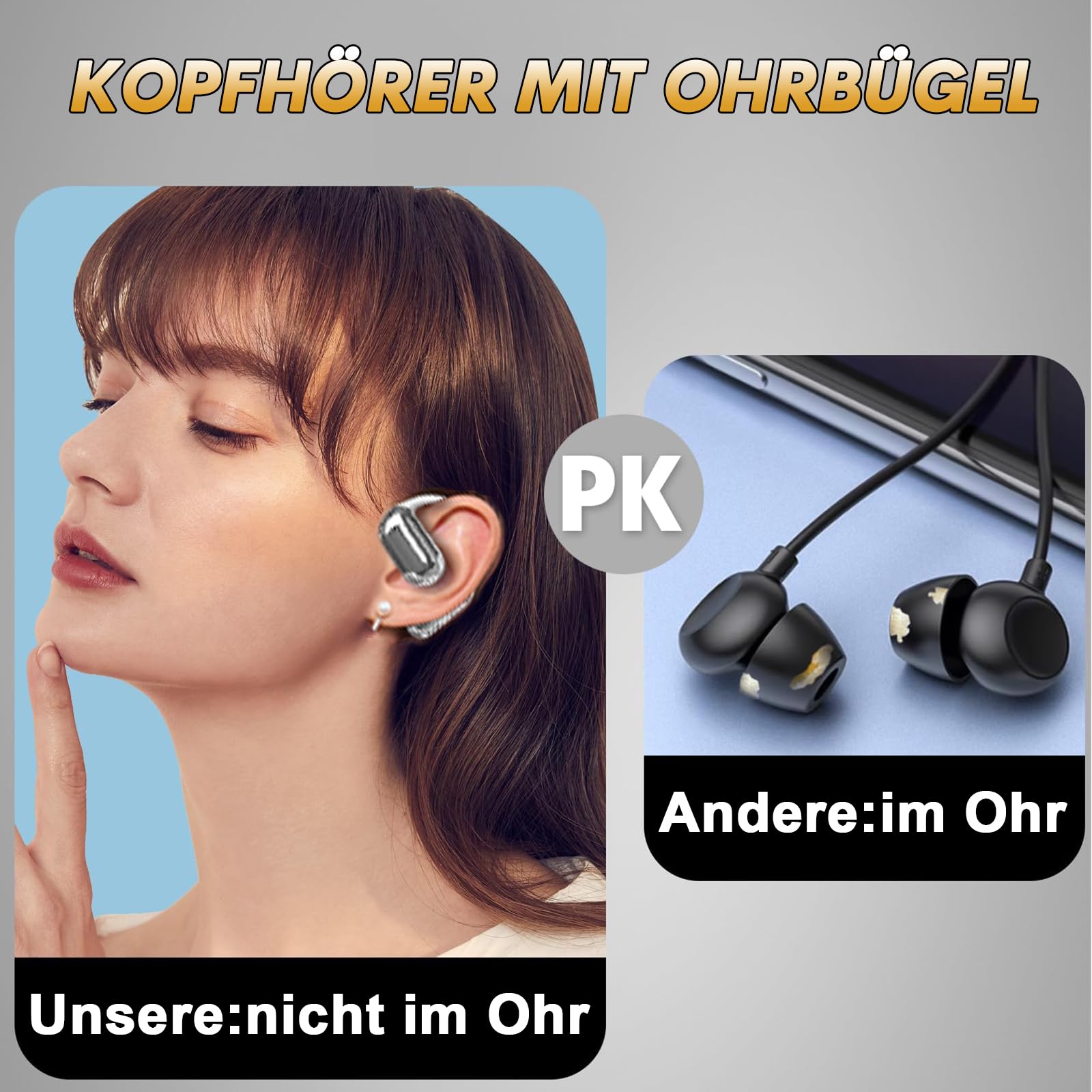 Open Ear Kopfhörer Bluetooth kabellos mit Bildschirm Wireless Earbuds Air Bone Conduction Headphones mit Touchscreen schnurlose drahtlose Ohrhörer Knochenschall Earphones Kopfhoerer für Mann Sport