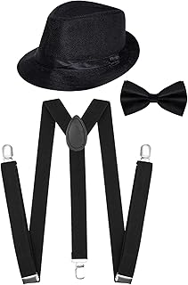 3Pcs 1920s Mens Costume Accessories Roaring 20s Set Fedora Hat Y-Back Suspenders Bow Tie for Halloween Theme Party - Buy now