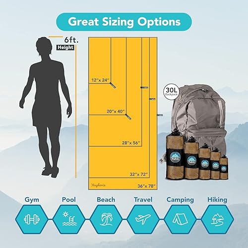 Miniatura 56 de Youphoria Toalla de viaje de microfibra de secado rápido, ligera, toalla de secado rápido para camping, playa, mochilero, senderismo y deporte Gris