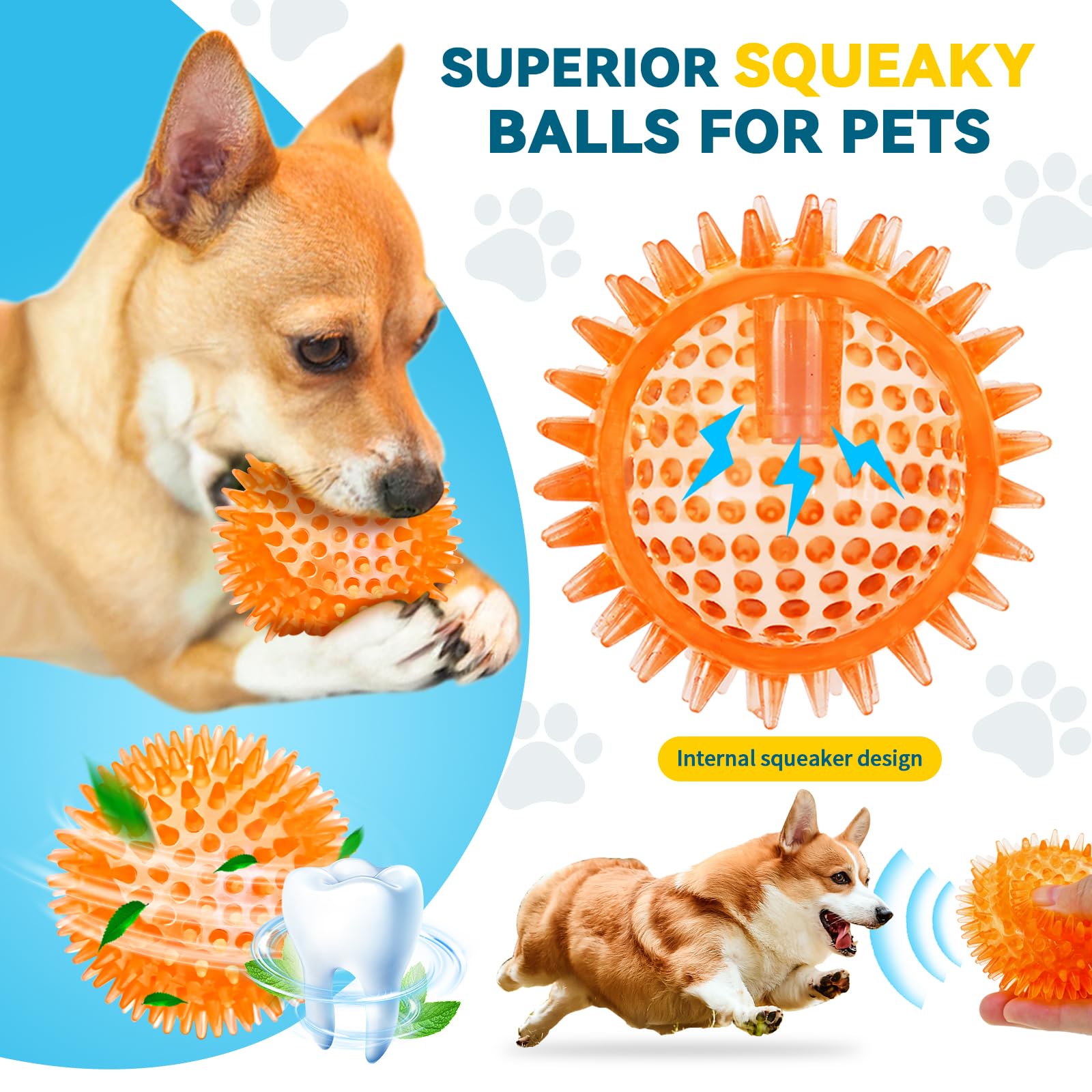 SHARLOVY Balles couineuses de 7,6 cm pour Petits Chiens, 4 Couleurs, balles à Picots pour Chiot, Jouets à mâcher durables pour la Dentition, Jouets indestructibles à rapporter et à entraîner, sans