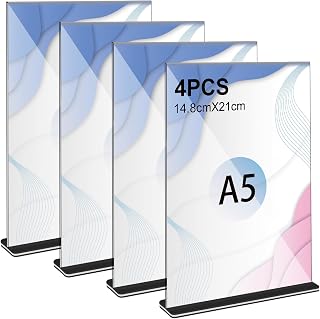Thboxes 4 Stück Tischaufsteller A5, Transparent Preisschilder Aufsteller Acryl T-Ständer Doppelseitig Tischständer für Menükarten Prospekte Werbung Restaurant Café Büro