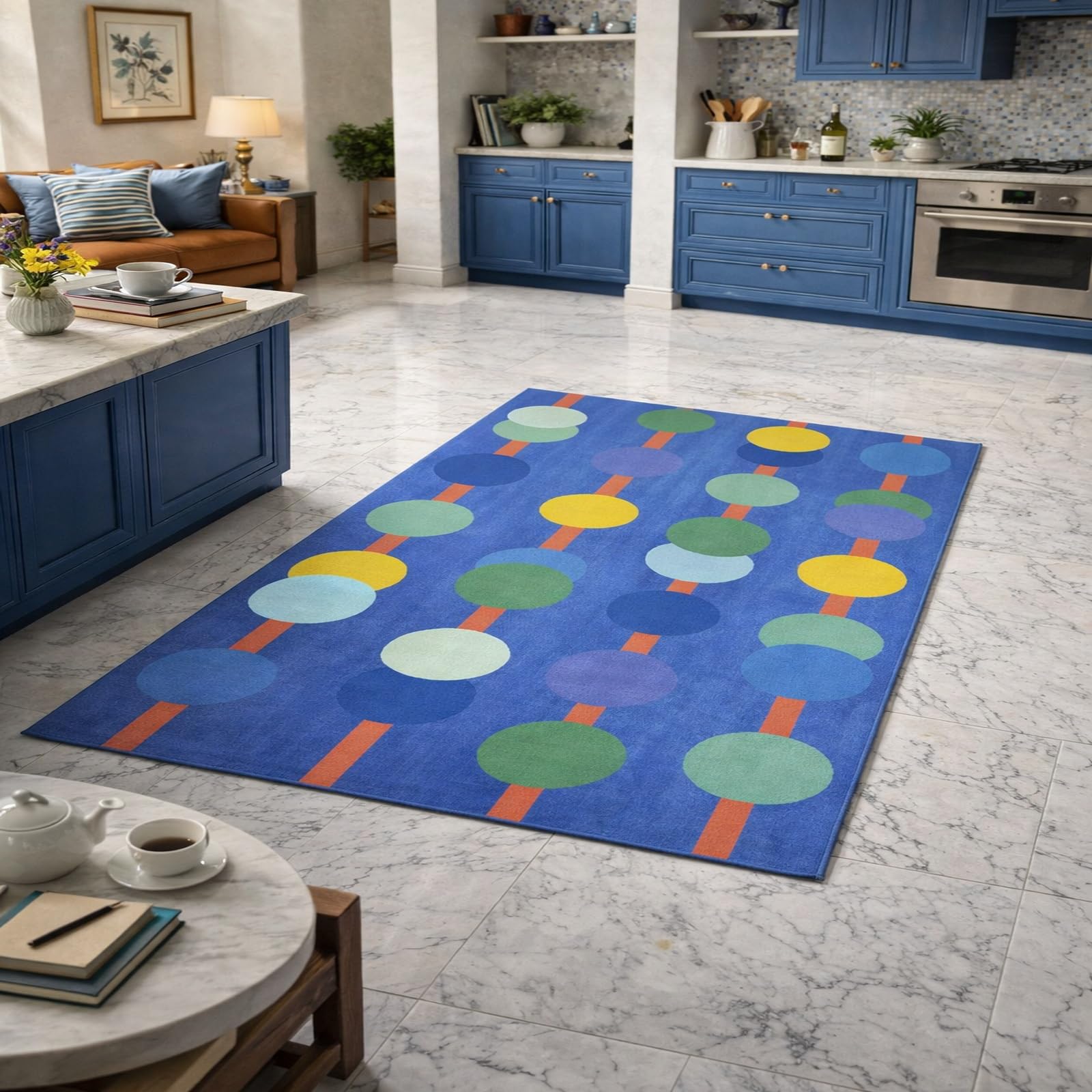 Tapis de chambre bleu moderne et géométrique pour créer un cocon unique
