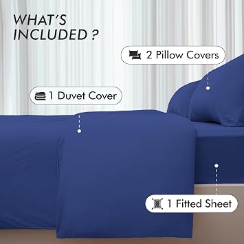 Bedding Set Double with Fitted Sheet, Duvet Cover & 2 Pillowcases – Royal Blue Microfibre 4 Piece Bed Set | Soft, Durable & Easy Care Double Bedding for All Season Comfort in Modern Bedroom