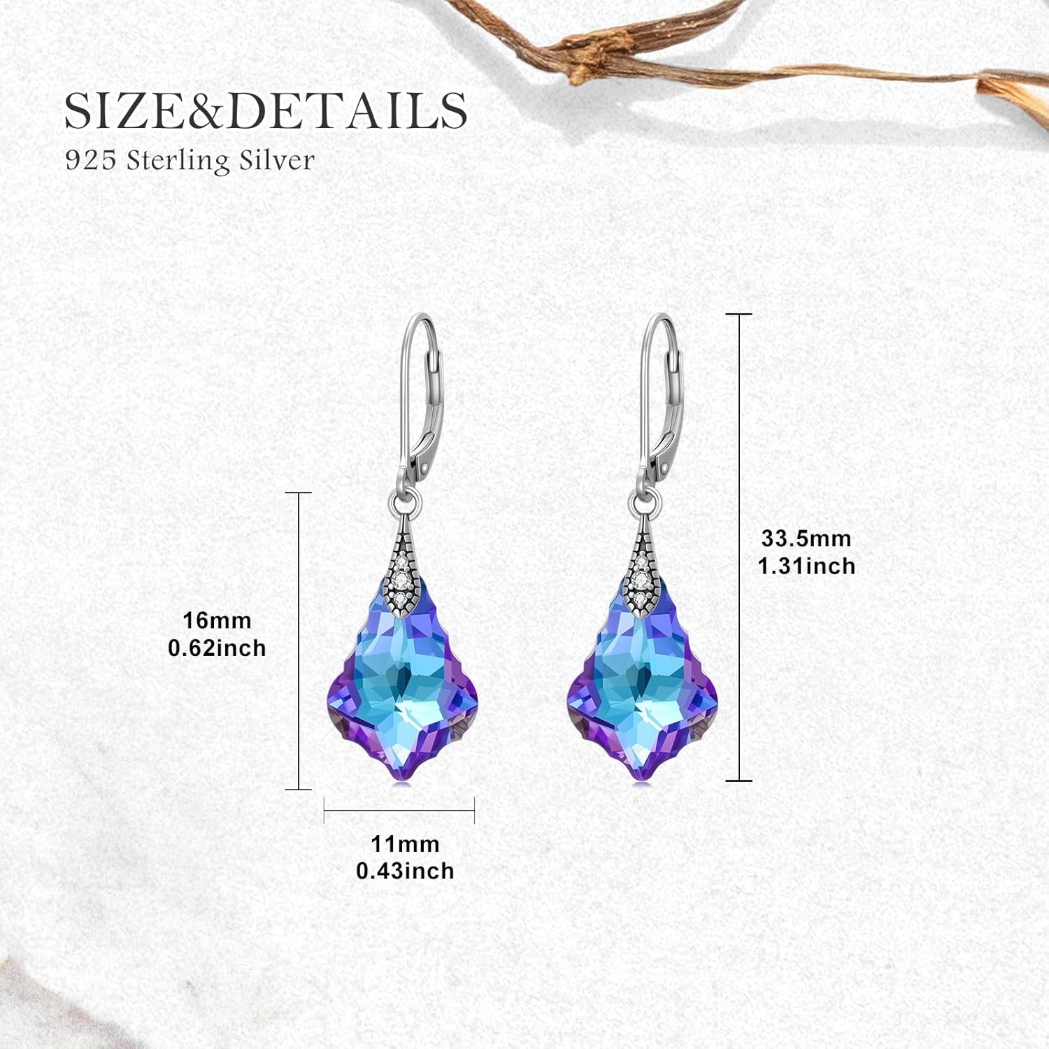 Austrian Crystal Earrings 925 Sterling Silver Vintage Dangle Drop Leverback Earrings with Purple Crystal from Austria Anniversary Jewelry Gifts for Women Her - Image 5