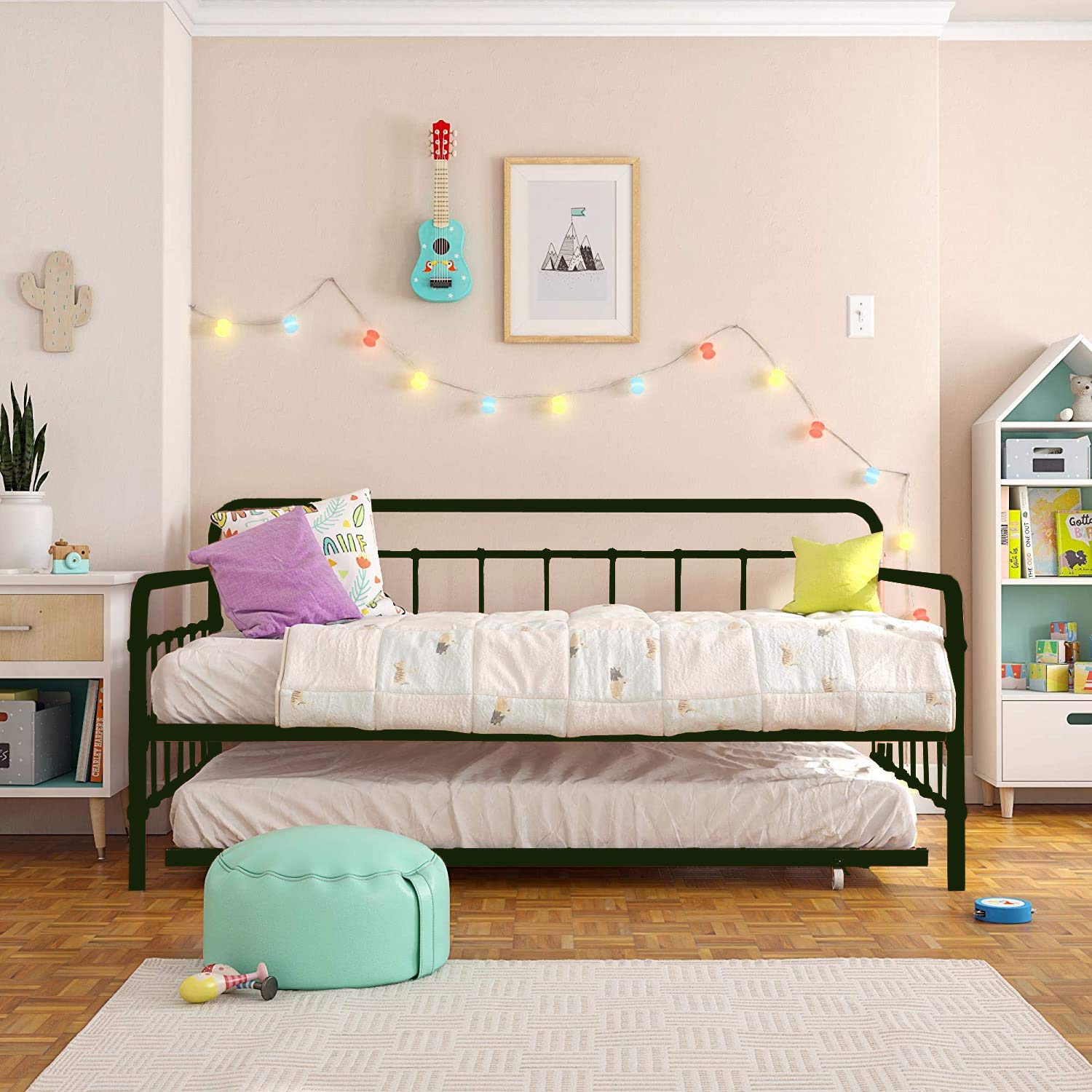 APRODZ Marks Daybed Twin Size Metal Trundle Bed, (Metal - Black Powdercoated)-image-16