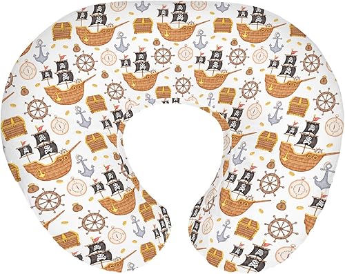 Lindas fundas de almohada de lactancia con mapa del tesoro pirata para niños y niñas, piratas, timón, ancla brújula, almohada de lactancia para