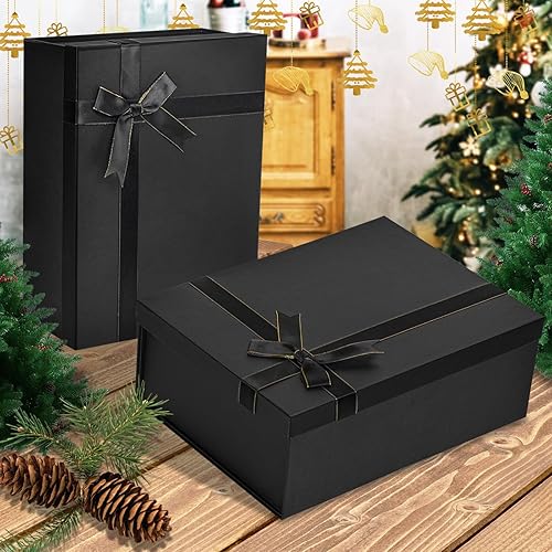 Miniatura 6 de Caja de regalo grande con tapas, caja de regalo negra de 13.1 x 9.8 x 4.9 pulgadas, cajas de regalo con fila de cinta, tarjeta y relleno de papel