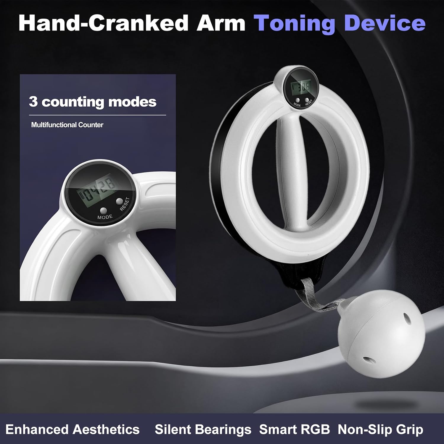 360° Hand Crank Arm & Forearm Trainer with Smart Counter, 3 Modes (Reps/Calories/Time) | Full-Body Toning Equipment for Chest, Shoulders, Arms | Home & Gym Workout for Men & Women