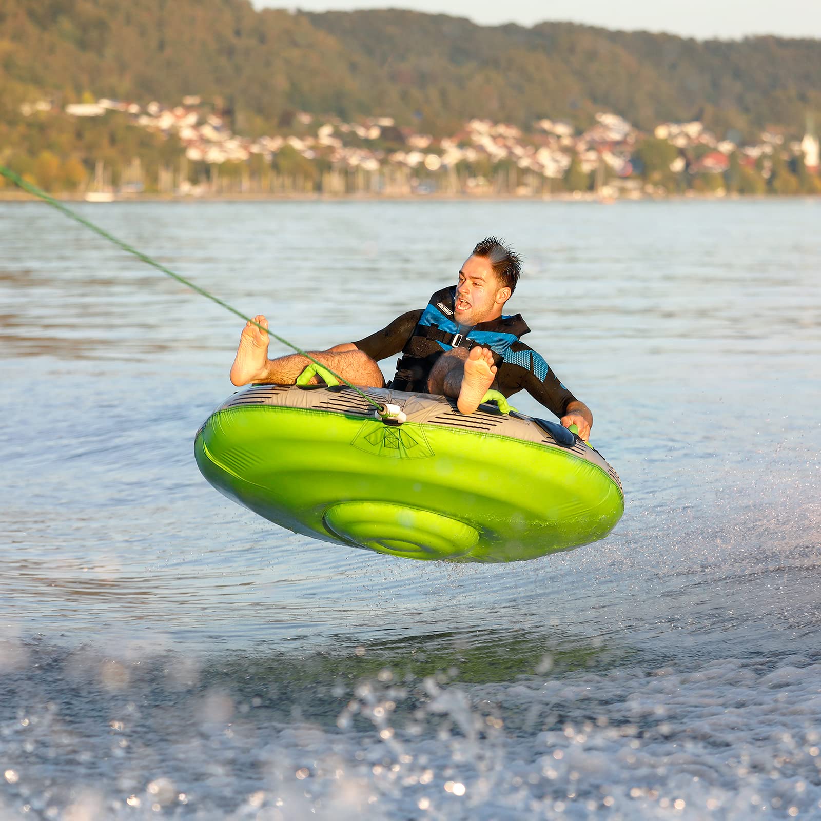 Mesle Funtube Orbit, Set mit Leine, 1-2 Personen Wasserreifen aufblasbar, Towable Tube Wassersport für Kinder & Erwachsene, Schleppring für Boot & Jetski, Schleppreifen zum Ziehen