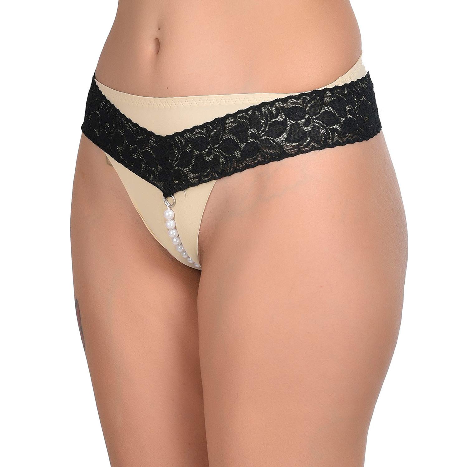 myza Women's Polyester Spandex Latest Pearl Bottom G String/Thong for Girls/Ladies (RIOE-PNTY-LC75060) (Black_Medium)-picture-7