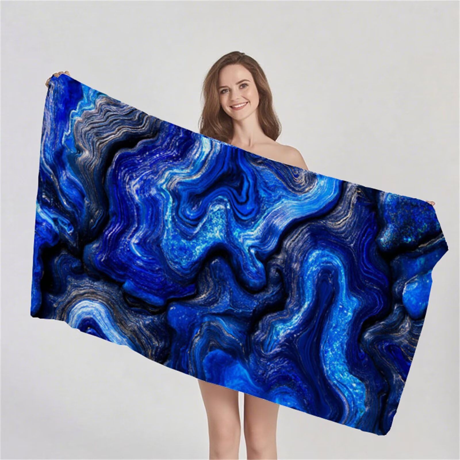Telo Mare Microfibra 90x180 cm Telo Mare Grande, Asciugamano Palestra Assorbente Asciugatura Rapida, Asciugamano Mare Antisabbi Stuoia Spiaggia per Piscina, Campeggio, Viaggio - Astratto Blu G1-714