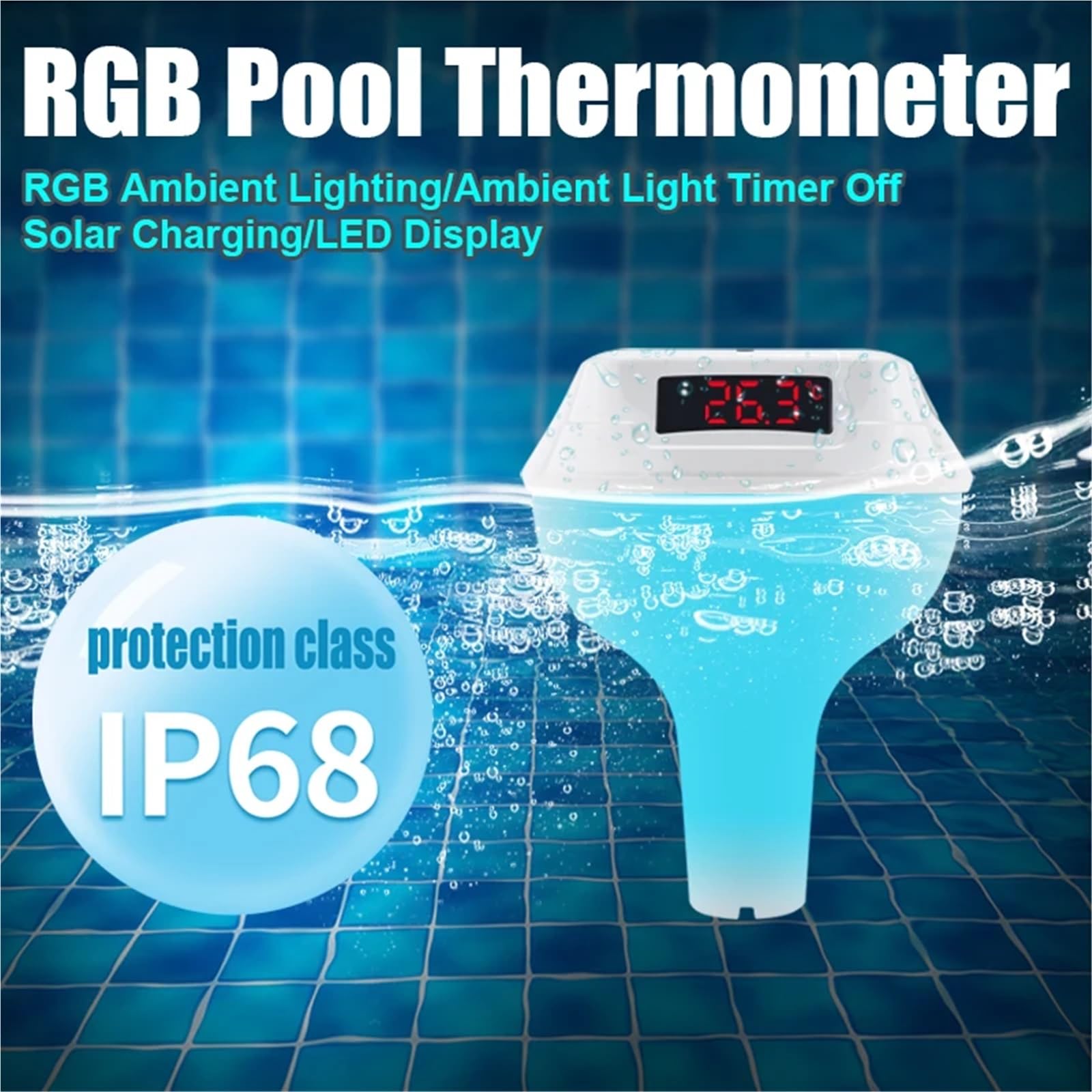 Termometro for Piscina Impermeabile Senza Fili Alimentato ad energia Solare con indicatore di Grado Digitale Personalizzato, termometri Domestici