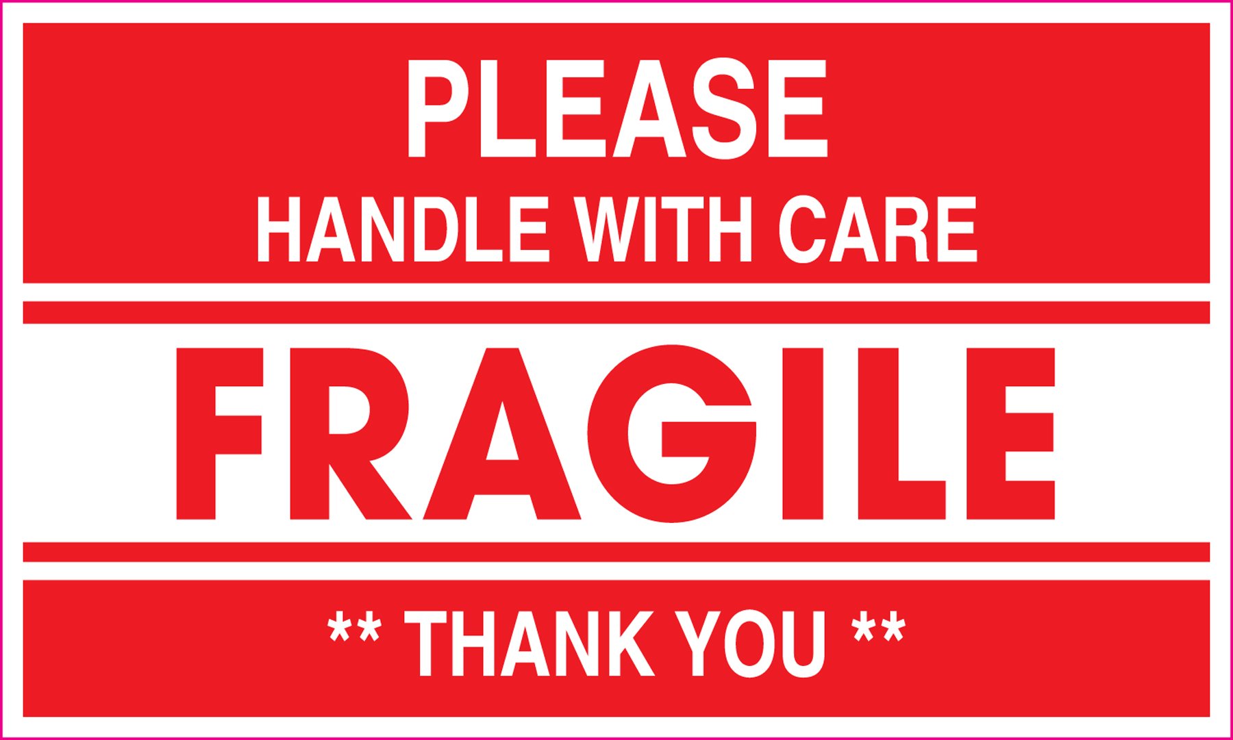 Ace Label Preprinted Please Handle With Care Shipping Label, 5 x 3 Inches, Red, Roll of 500, 53048F