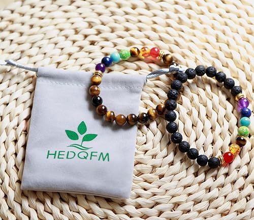 Miniatura 7 de HEDQFM 2 pulseras de piedra energética con ojo de tigre de 7 chakras, piedras de lava, aromaterapia, difusor de aceites esenciales, pulseras para