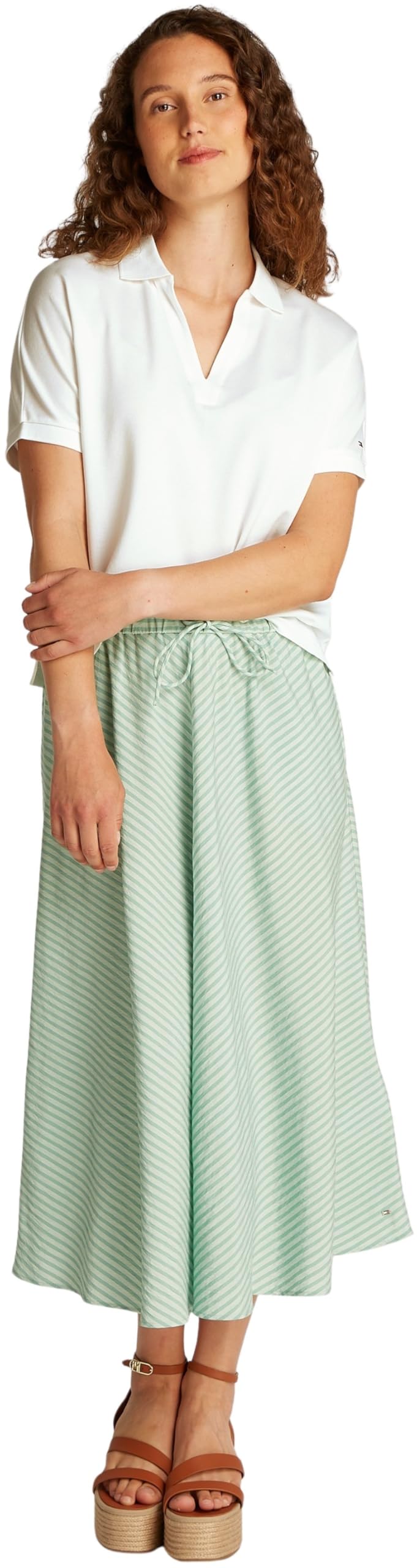 Tommy Hilfiger Donna Maglietta Polo Maniche Corte Lyocell Relaxed Senza Bottoni