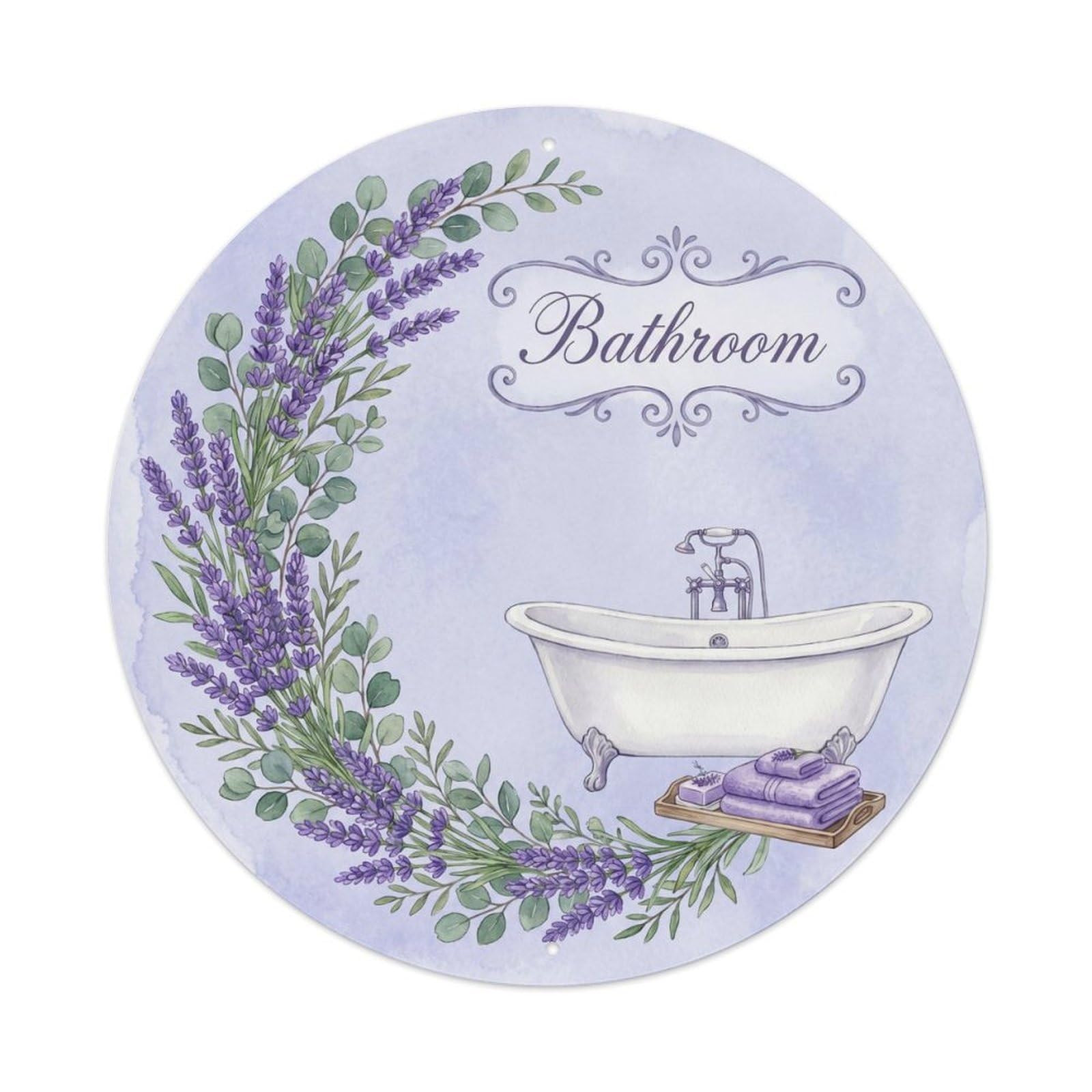 Yrnq Vintage Style Bathroom Lavender Vintage Bathroom Decor Vintage Metal Tin Sign Plaque Wall Decor For Cafe, Club, Garden Round Metal Poster 8X8inch
