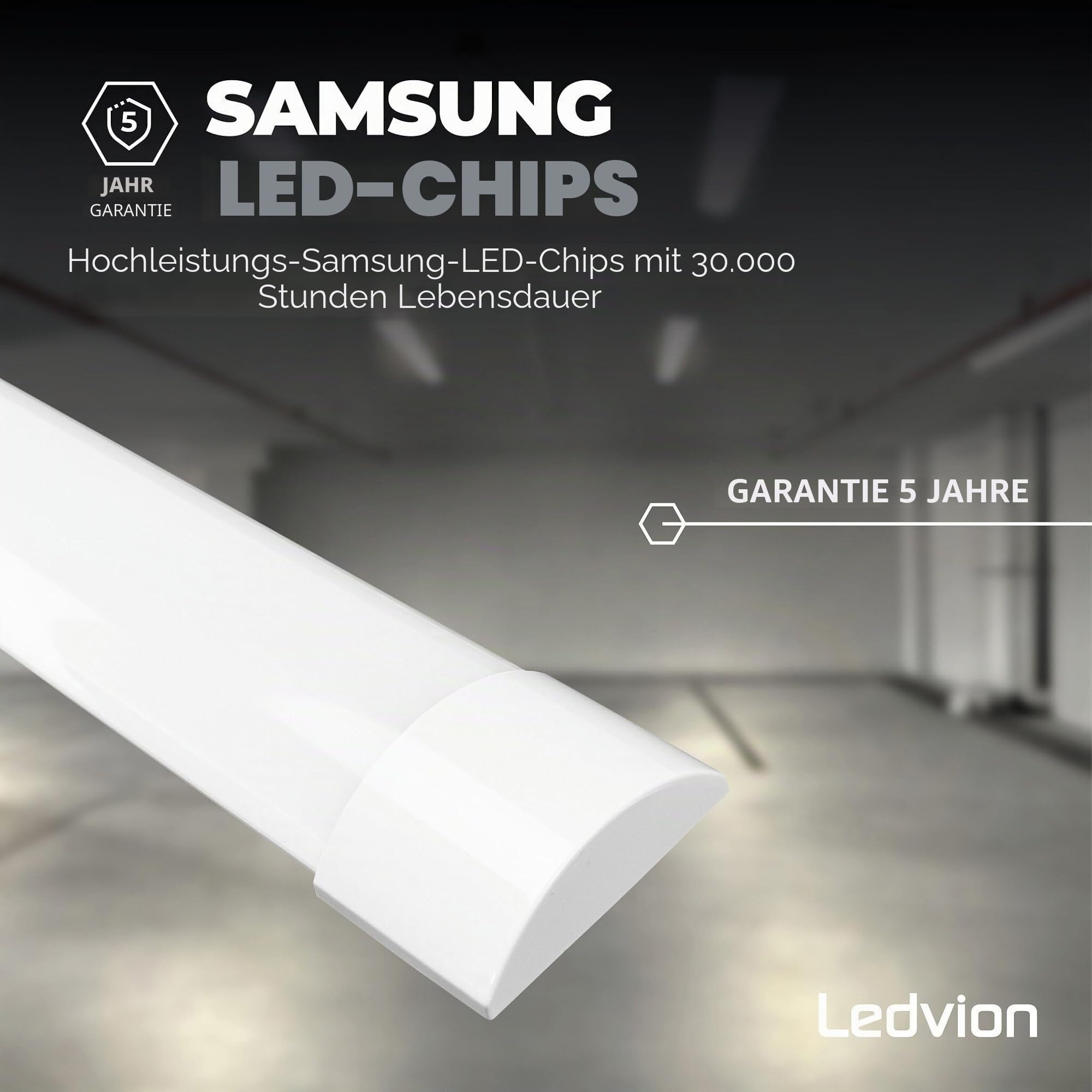 Ledvion - 5er Set, Feuchtraumleuchte LED, 60cm, IP20, 15W, 2400 Lumen, Neutralweiss, 4000K, Koppelbar, garagenbeleuchtung, werkstattbeleuchtung, kellerleuchte, deckenleuchte