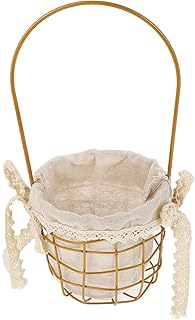 MILISTEN Kosz na kwiaty dla dziewczynki ślub kwiat cukierek kosz do przechowywania okrągły metal żelazo ślub prezent kosz pleciony kwiat uchwyt na ślub Wielkanoc przyjęcie bankiet złoty