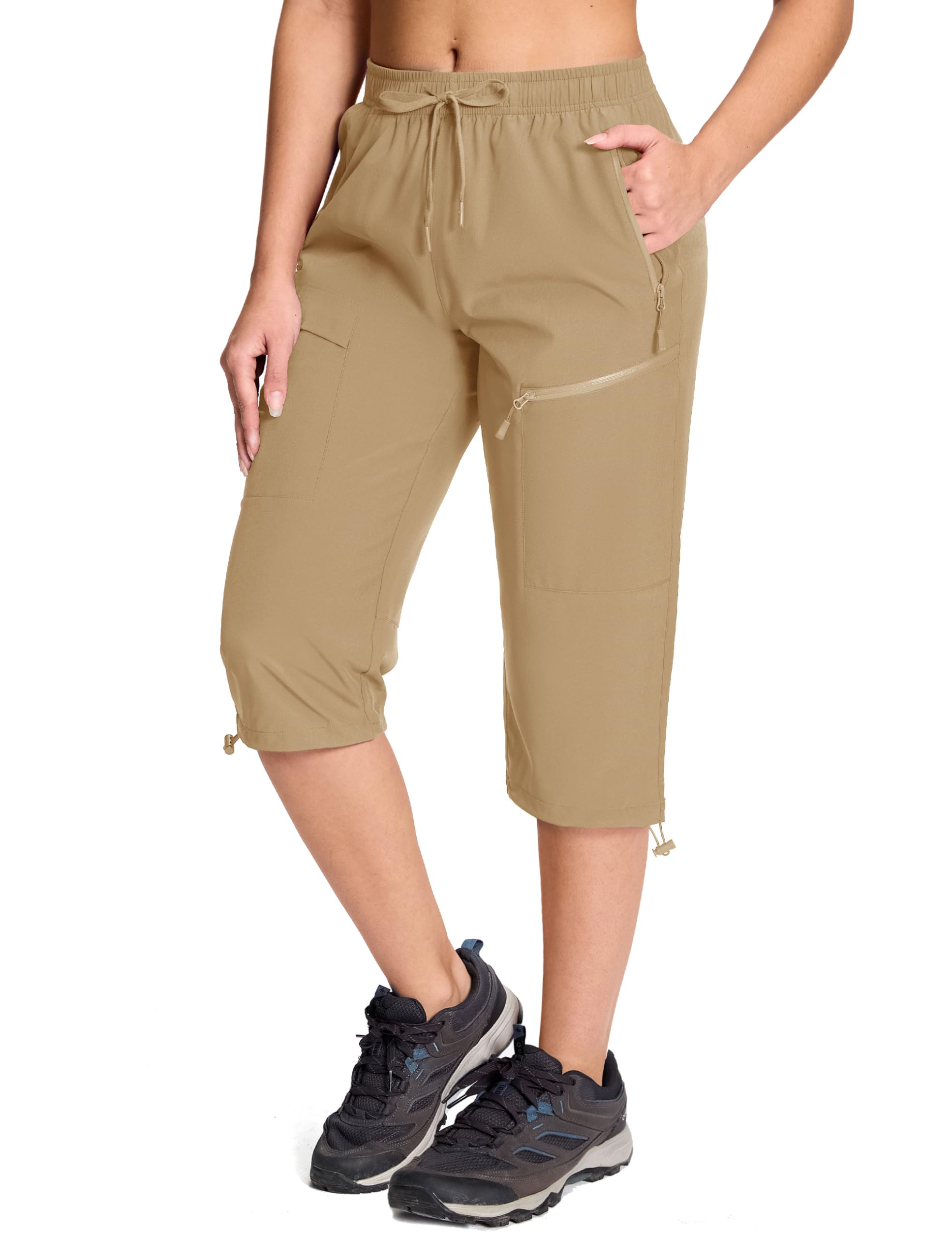 MAGCOMSEN Women's Cargo Capri Pants UPF 50+ Lightweight Quick Dry Hiking Golf Travel Summer Pants with 5 Pockets