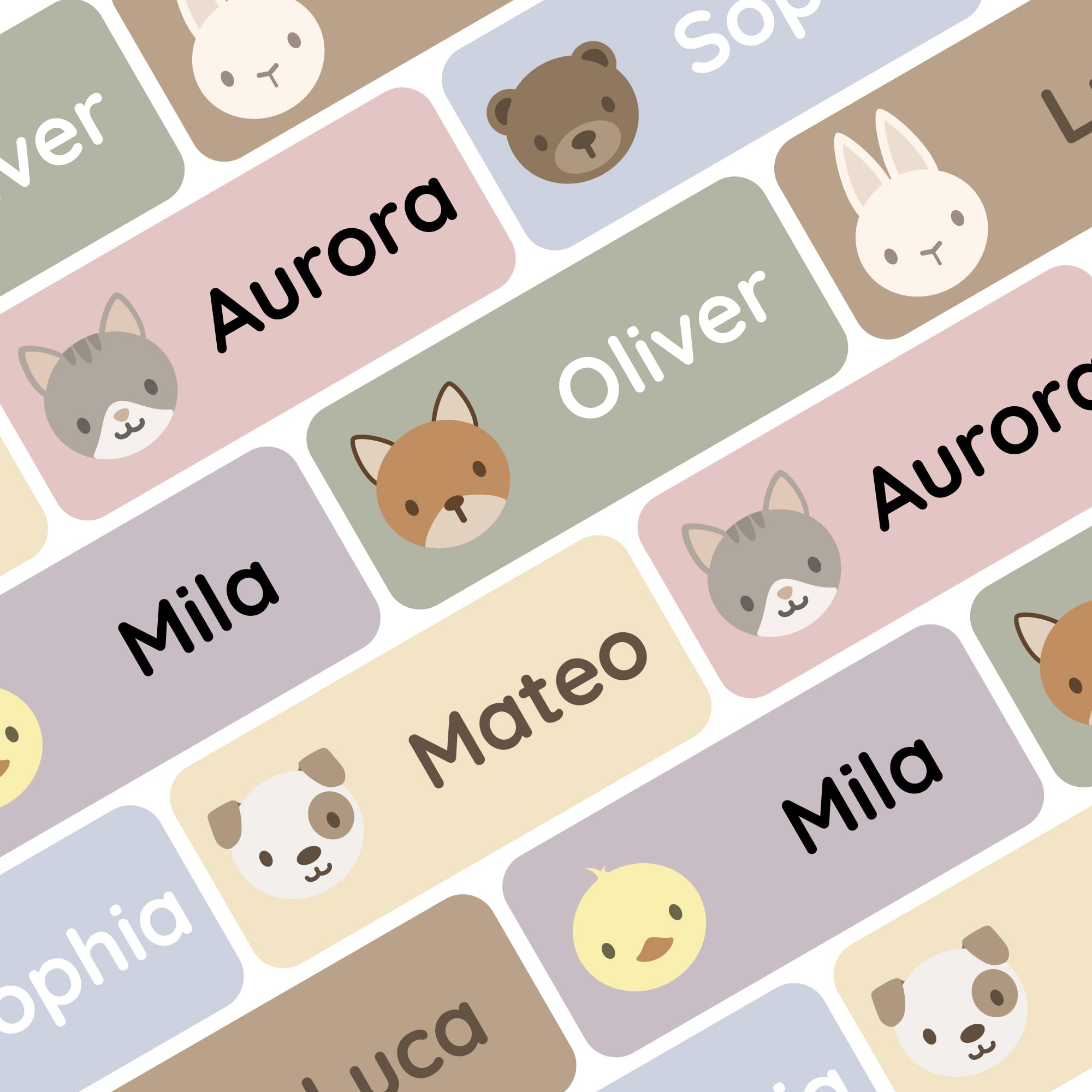 Personalized Name Labels for Kids (60) – Custom Waterproof & Durable Stickers for Clothing, Daycare, Office & School Supplies - Babyanimals
