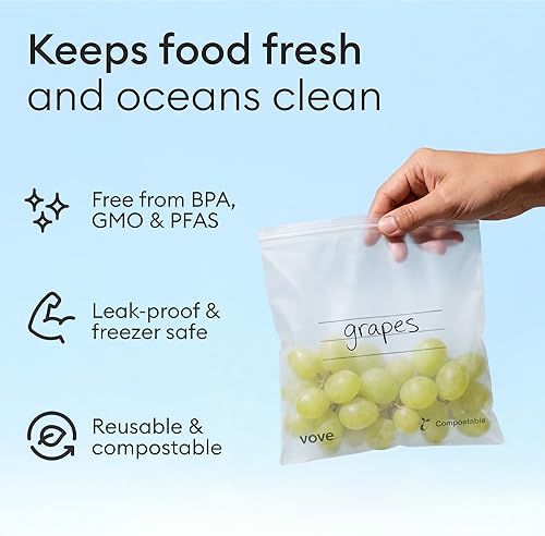 Miniatura 4 de Vove - bolsas para bocadillos compostables, pequeñas, 50 unidades  seguras para congelador, resistentes a fugas, no tóxicas, escribibles y