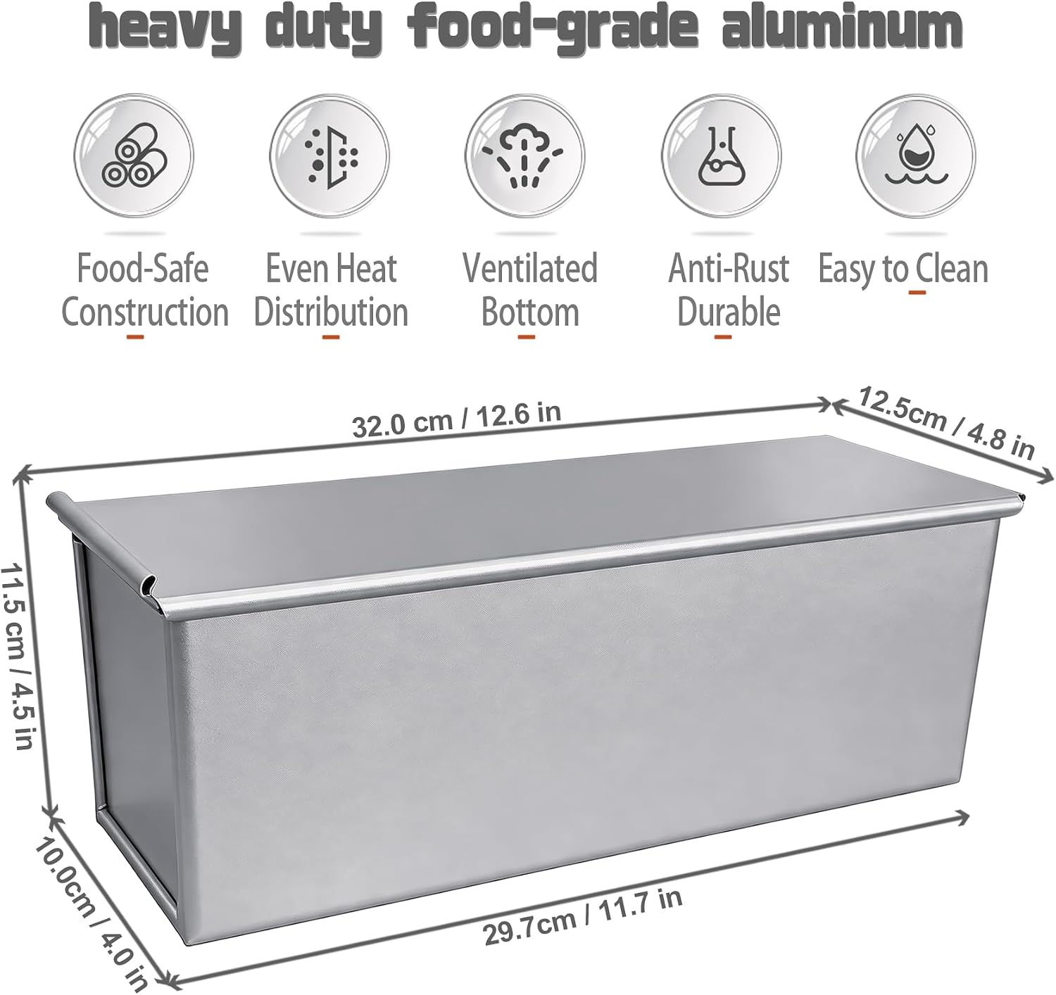 Pullman Loaf Pan with Lid 13x4 Uncoated Aluminized Steel for Sandwich Bread