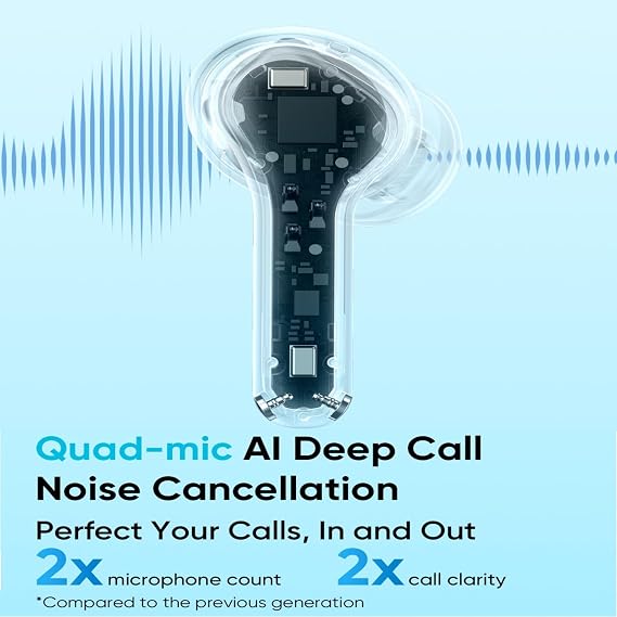 realme Buds T200x True Wireless Earbuds with 12.4mm Dynamic Bass Drivers, 25 dB ANC, Quad Mic, 45ms Latency, Upto 48 Hrs Playback, Fast Charge, IP55 Rated, BT 5.4 - (White)