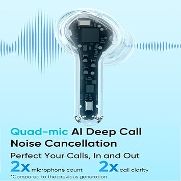 realme Buds T200x True Wireless Earbuds with 12.4mm Dynamic Bass Drivers, 25 dB ANC, Quad Mic, 45ms Latency, Upto 48 Hrs Playback, Fast Charge, IP55 Rated, BT 5.4 - (White)