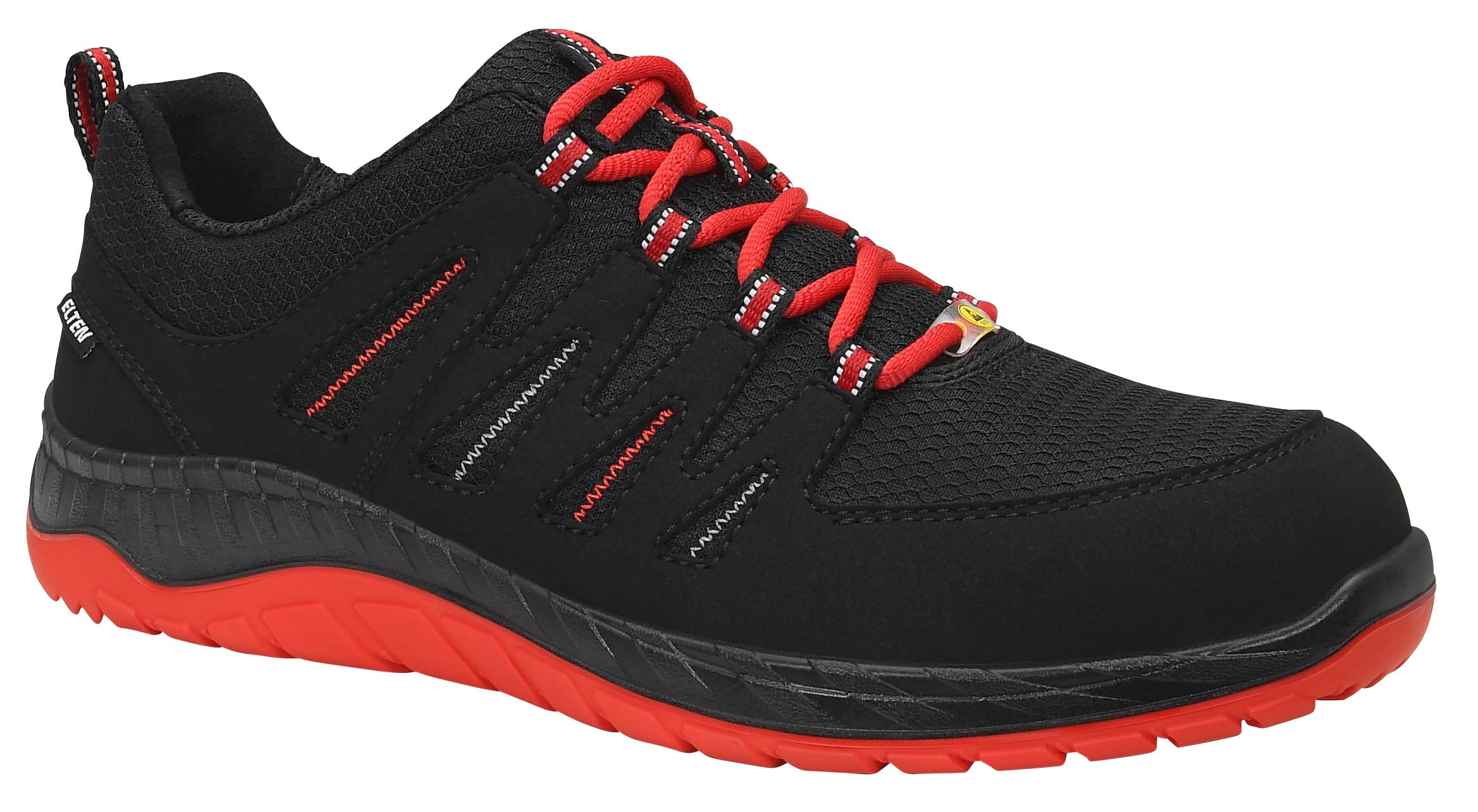 ELTEN Sicherheitsschuhe Maddox Black-red Low ESD S3S, Damen und Herren, Textil, Stahlkappe, leicht, sportlich