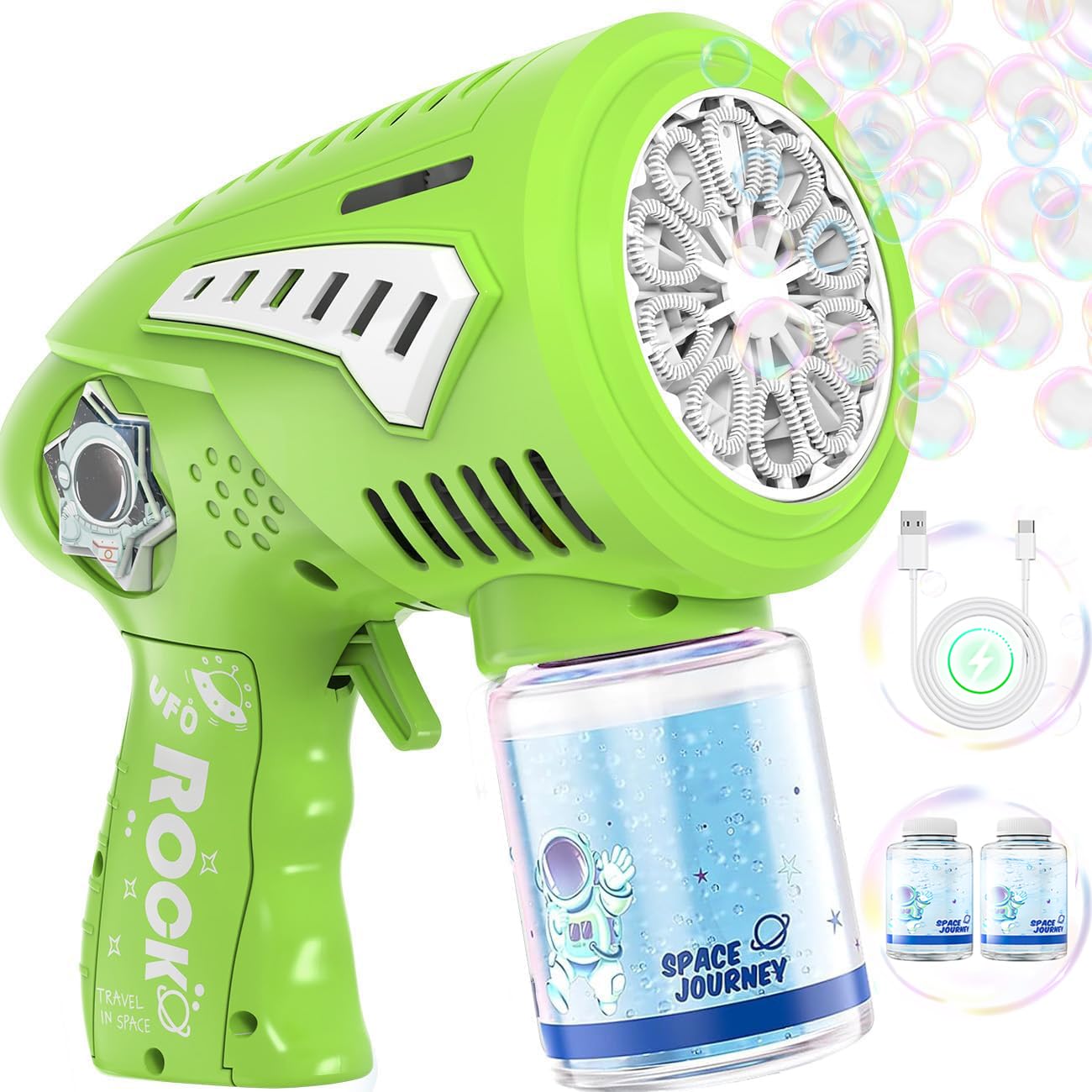 Rechargeable Bubble Gun - Bubble Machine for Kids with Larger-Size Bubbles Design, Dazzling LED Light - Toys Gifts Age 3-15 for Boys, Girls Party Favors, Birthday, Easter, Halloween