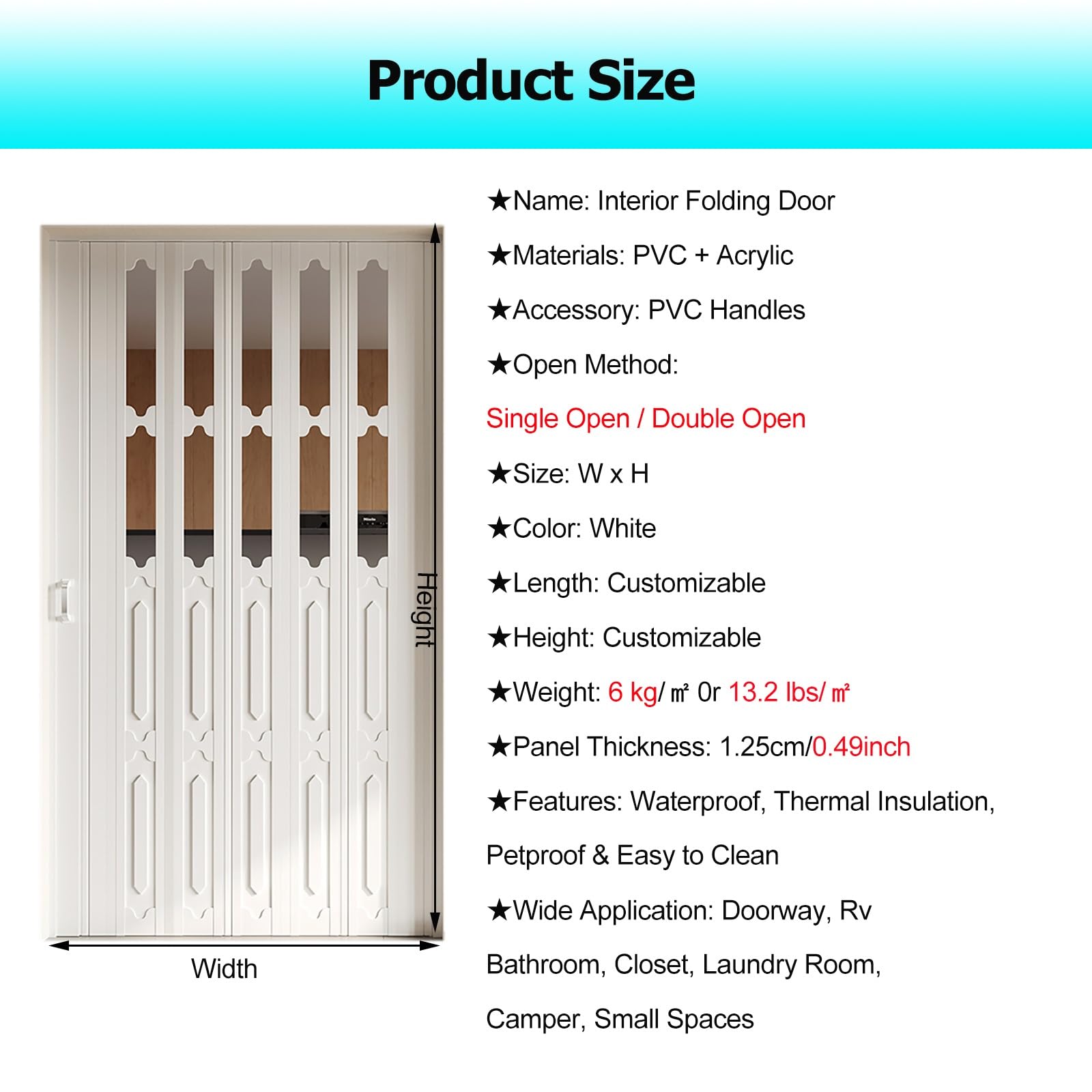 HAIXHX Porta scorrevole a fisarmonica in PVC per camera da letto, cucina, ufficio, corridoio, capanno e armadio all'aperto, 142,2 x 203,2 cm, personalizzabile