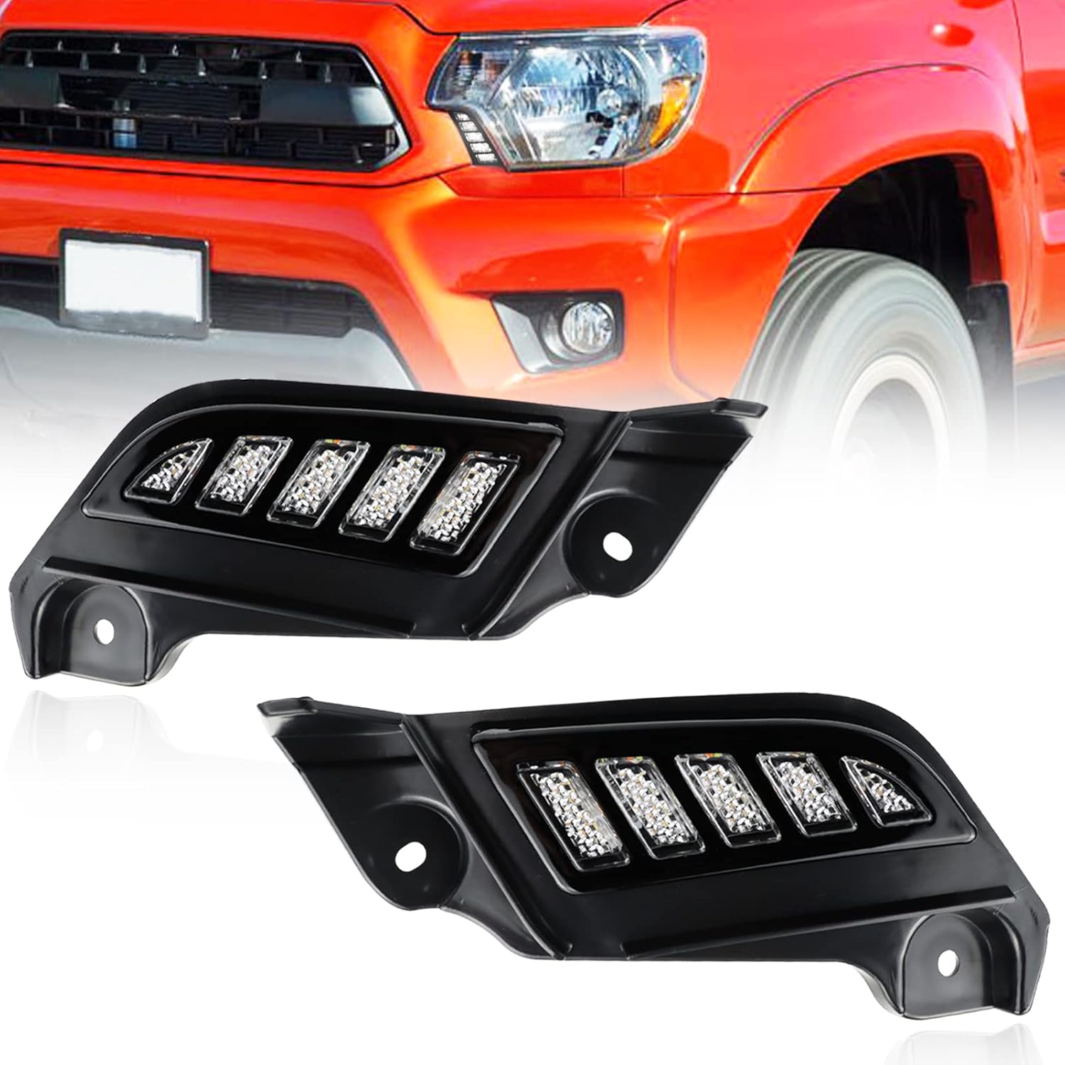 Switchback White/Amber LED Front Side Marker Headlight Daytime Running Lamp Amber Sequential Turn Signal light Compatible with Toyota Tacoma 2012-2015 Replacement Bumper Kit