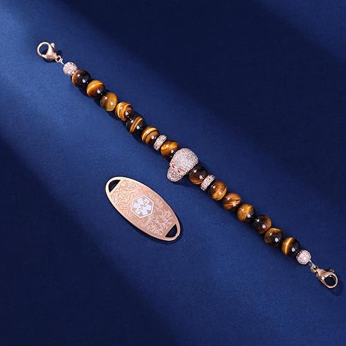 Miniatura 4 de JUST MEET YOU Pulseras de alerta médica personalizadas para mujeres y hombres, grabado gratuito, pulseras de identificación médica, cadena de