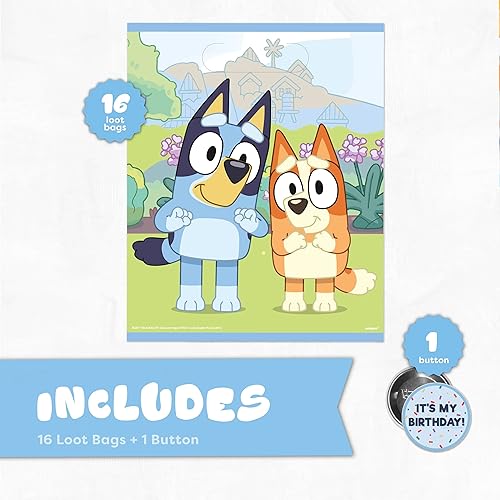 Miniatura 2 de Unique Bolsas de recuerdo de fiesta Bluey  Paquete de 16  Con licencia oficial  Bolsas de regalo  Suministros de fiesta de cumpleaños, recuerdos y