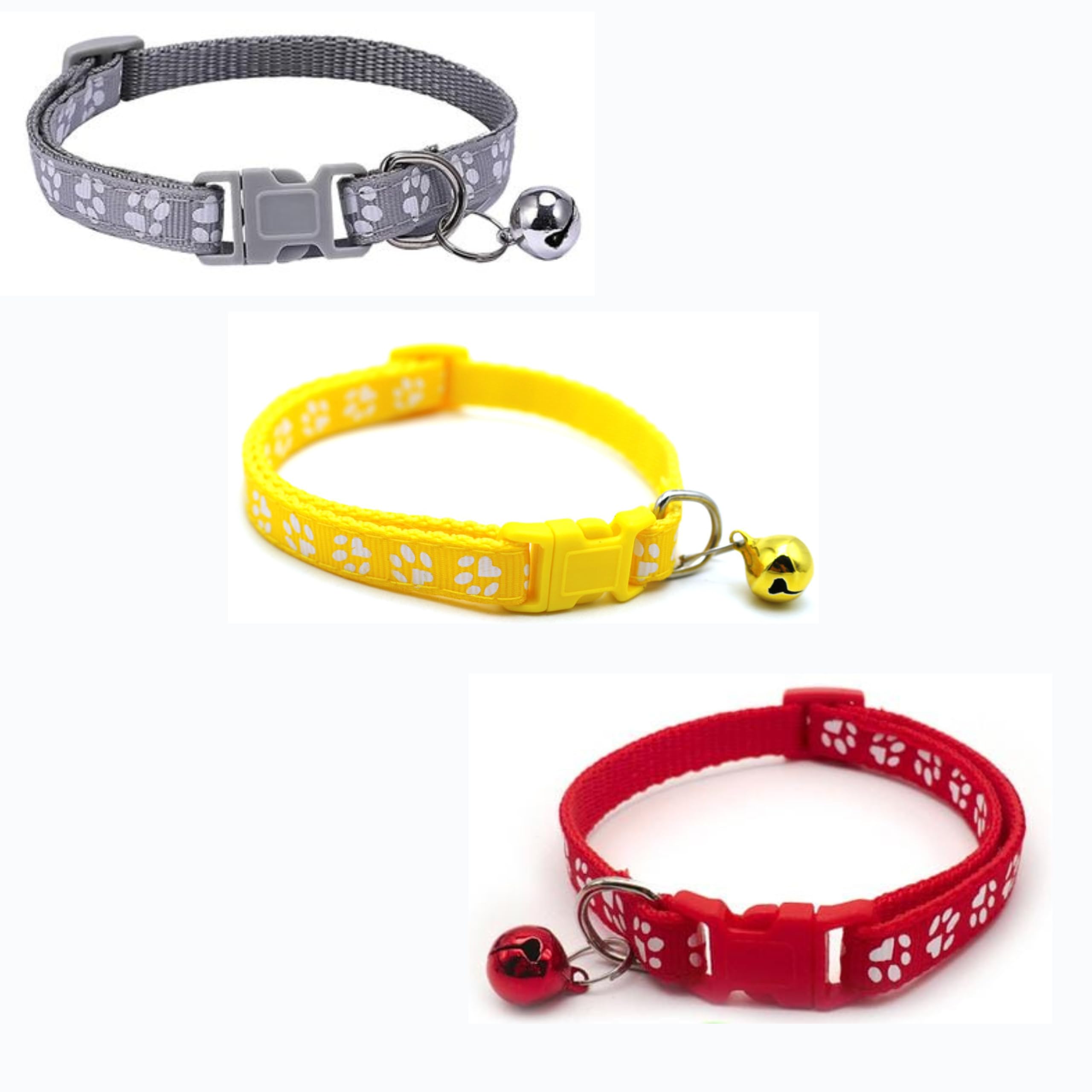 Litvibes Cat Collars Set of 3 with Bell,Kitten and Small Dogs Soft Adjustable Collar Safe,Solid and Protection Breakaway for Cats and Puppies,Cute Kitty Neckband with Paw Print- (Grey,Yellow,Red) (B0C8BPXS59) Amazon Price History, Amazon Price Tracker