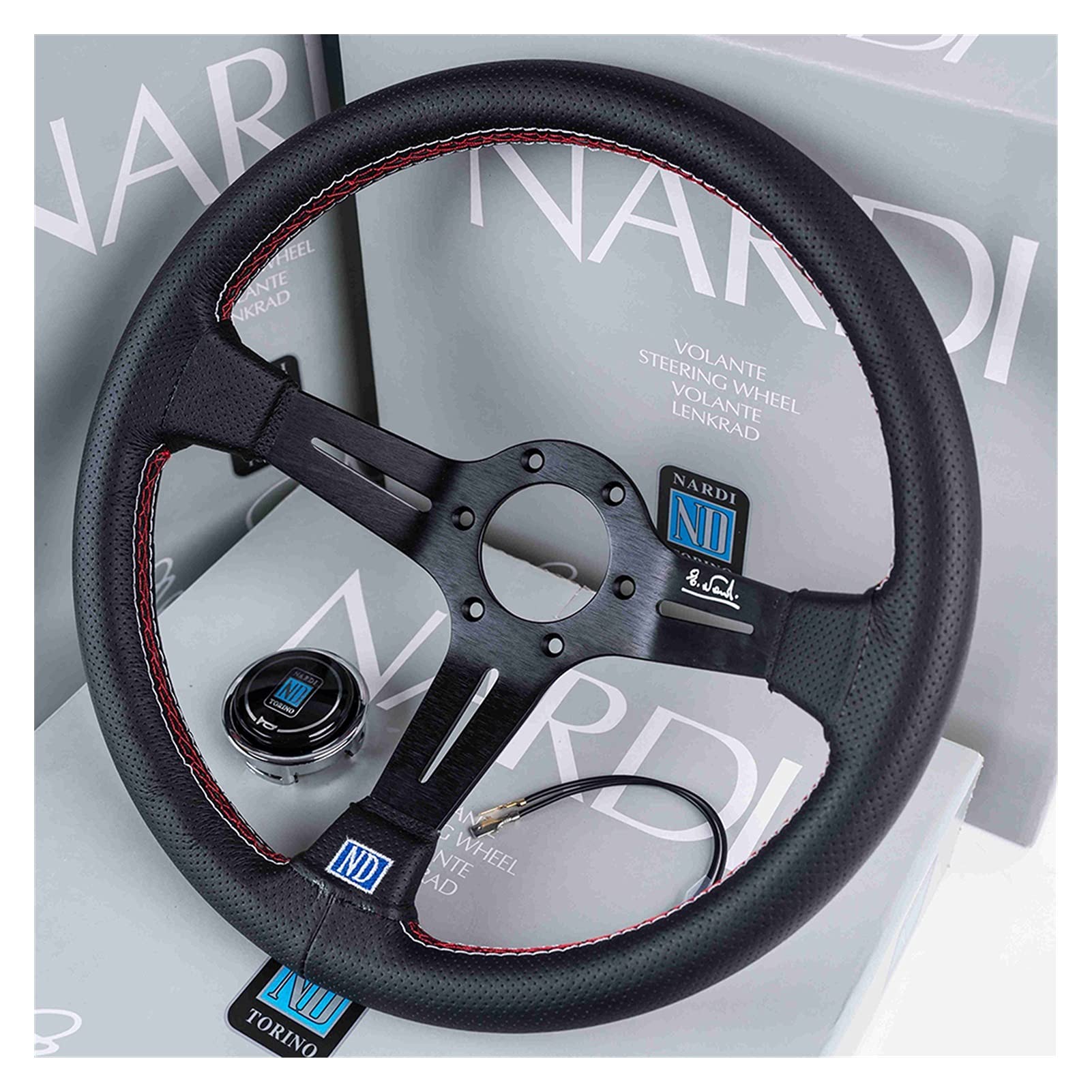 Volante Sportivo Da 14 Pollici | In Cuoio | Con Manopola Cambio | Per Auto Sportive E Derive - Foto 7