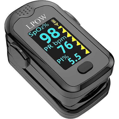 LPOW Bluetooth Fingertip Pulse Oximeter, Blood Oxygen Saturation Monitor (SpO2) with Pulse Rate, Perfusion Index with Alarm, OLED Display, APP for Smart Tracking, Batteries and Lanyard Included