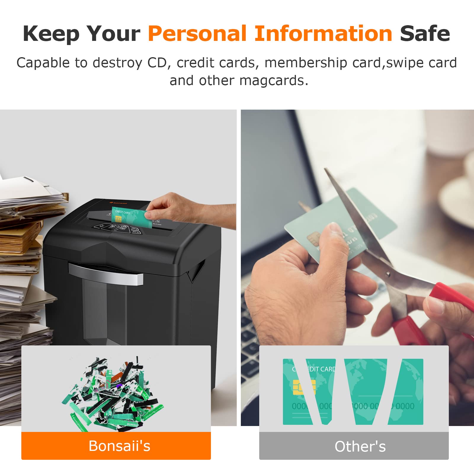 Bonsaii Heavy Duty Paper Shredder, 24-Sheet 60-Minute Commercial Office Shredder with 7 Gallons Pullout Basket, High Security Credit Cards/Staples/Clips Mail Shredder, 4 Casters(C144-D)