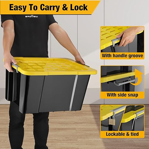 Miniatura 4 de V12 - Contenedores de almacenamiento resistentes de 16 galones con tapas de cierre, contenedores apilables de plástico resistente con asas para